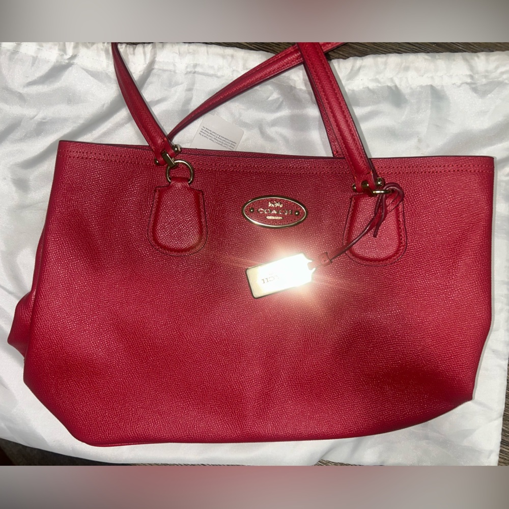 Coach Red Leather Tote Bag